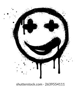smiling face emoji character. Spray painted graffiti smile face in black over white. isolated on white background. vector illustration