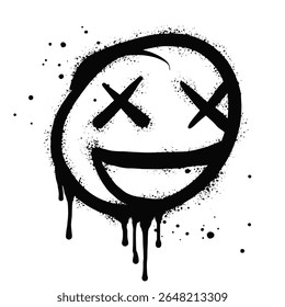 smiling face emoji character. Spray painted graffiti smile face in black over white. isolated on white background. vector illustration