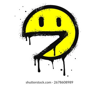 smiling face emoji character. Spray painted graffiti smile face in black over white. isolated on white background