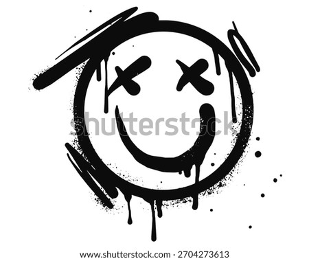 smiling face emoji character. Spray painted graffiti smile face in black over white. isolated on white background. vector illustration