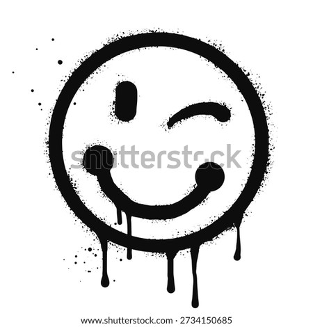 smiling face emoji character. Spray painted graffiti smile face in black over white. isolated on white background. vector illustration