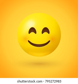 A smiling face emoji with smiling eyes and rosy cheeks on yellow background - emoticon showing a true sense of happiness