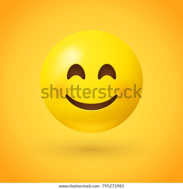 黄色い背景ににこやかな目とバラ色の頬を持つ微笑みの顔の絵文字 本当の幸せを示す絵文字 のベクター画像素材 ロイヤリティフリー