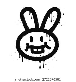 Cara sonriente emoji conejo personaje. Spray graffiti que representa un conejo sonriente. aislado sobre fondo blanco. Ilustración vectorial