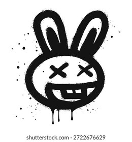 Cara sonriente emoji conejo personaje. Spray graffiti que representa un conejo sonriente. aislado sobre fondo blanco. Ilustración vectorial