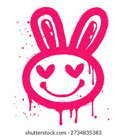 Smiling face emoji rabbit character. Spray graffiti depicting a smiling rabbit. isolated on white background. vector illustration