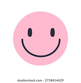 Smiling face emoji, round head emoticon. Cute round character with wide smile, joyful expression, cheerful mood, happy eyes, optimistic emotion. Flat vector illustration isolated on white background