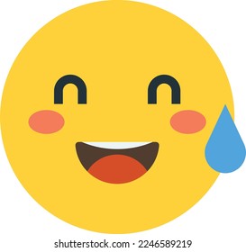 Smiling face emoji with sweat illustration in minimal style isolated on background