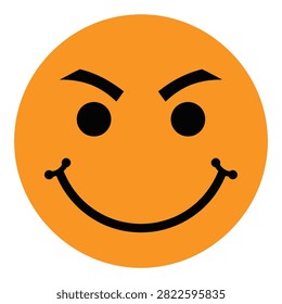 A smiling face emoticon with angry eyebrows, symbolizing sarcasm or irony, on a white background