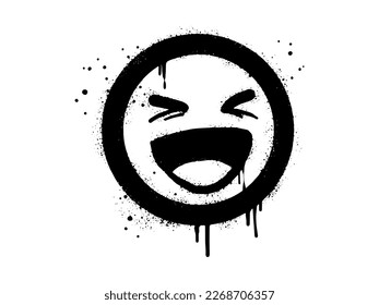 Smiling face emoticon character. Spray painted graffiti smile face in black over white. isolated on white background. vector illustration