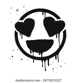 Smiling face emoticon character. Spray painted graffiti smile face with love in black over white. isolated on white background. vector illustration