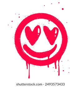 Smiling face emoticon character. Spray painted graffiti smile face with love in red over white. isolated on white background. vector illustration