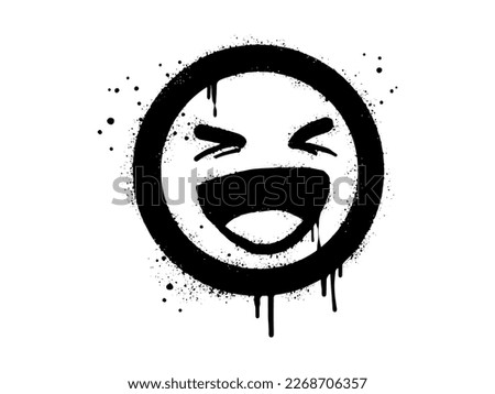 Smiling face emoticon character. Spray painted graffiti smile face in black over white. isolated on white background. vector illustration