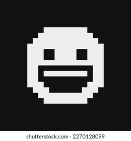 Smiling face. Smiling emoticon, emoji, smiley. Pixel art style. Funny cartoon character. Web icon. Facial expression. 1-bit style. Isolated abstract vector