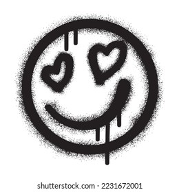 Smiling face emoticon graffiti with black spray paint isolated on white background. vector illustration.