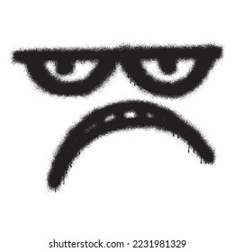 Smiling face emoticon graffiti with black spray paint isolated on white background. vector illustration.
