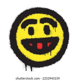Smiling face emoticon graffiti with black spray paint. Vector illustration