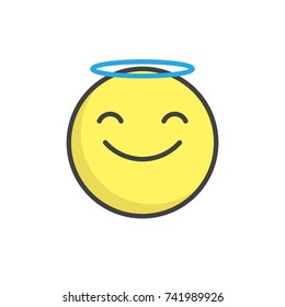 Smiling face emoticon with halo filled outline icon, line vector sign, linear colorful pictogram isolated on white. Emoji smiley symbol, logo illustration. Pixel perfect vector graphics