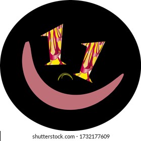 Lächelndes Gesicht, Emoticon, Gelb gestrichen, dunkelrosa, Nummer 11 Logo-Designvorlage 