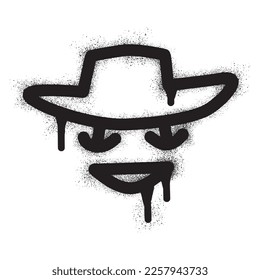 Smiling face emoticon wearing a cap with black spray paint