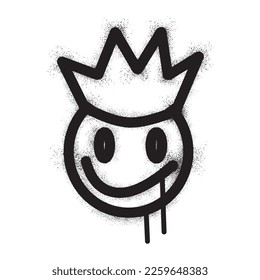 Smiling face emoticon wearing crown with black spray paint