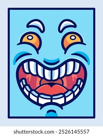 Smiling Face with Exaggerated Features and Bright Colors, Perfect for Children’s Designs and Playful Themes Cartoon Vector Illustration