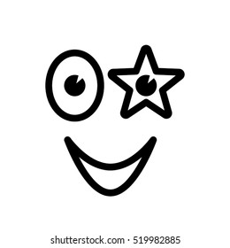 smiling face with the eye in the form of stars icon vector illustration eps10. Isolated badge happy smile, drawing for website or app - stock infographics