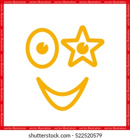 smiling face with the eye in the form of stars icon vector illustration eps10. Isolated badge happy smile, drawing for website or app - stock infographics
