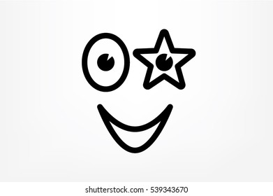 smiling face with the eye in the form of stars icon vector illustration eps10. Isolated badge happy smile, drawing for website or app - stock infographics