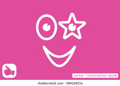 smiling face with the eye in the form of stars icon vector illustration eps10. Isolated badge happy smile, drawing for website or app - stock infographics