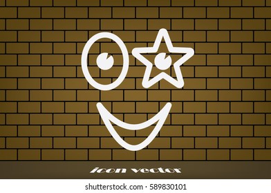 smiling face with the eye in the form of stars icon vector illustration eps10. Isolated badge happy smile, drawing for website or app - stock infographics