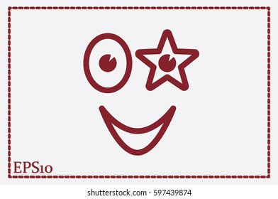 smiling face with the eye in the form of stars icon vector illustration eps10. Isolated badge happy smile, drawing for website or app - stock infographics