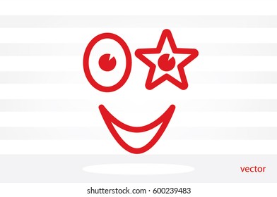 smiling face with the eye in the form of stars icon vector illustration eps10. Isolated badge happy smile, drawing for website or app - stock infographics