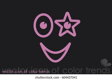 smiling face with the eye in the form of stars icon vector illustration eps10. Isolated badge happy smile, drawing for website or app - stock infographics