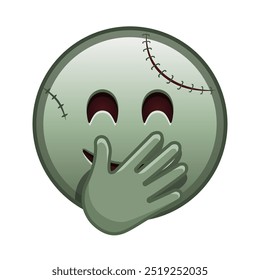 Cara sonriente con los ojos sonrientes que cubren la boca con la mano Tamaño Grande de zombie halloween emoji