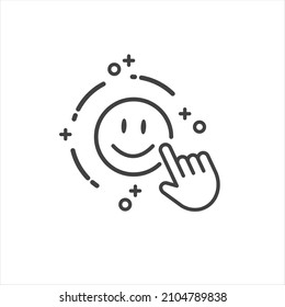 А smiling face with a finger pointing at him.