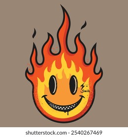 Cara sonriente fuego, fuego de dibujos animados