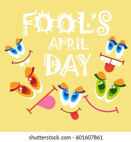 Smiling Face First April Fool Day Happy Holiday Greeting Card Flat Vector Illustration