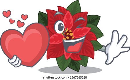 Smiling face flower poinsettia With heart vector illustration