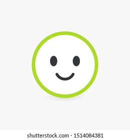 Smiling face, good customer review and emotional assessment of goods or services quality. Round vector icon with bright light green contour, flat emoticon button.