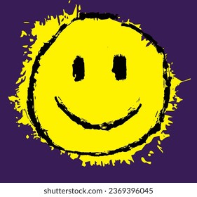 La cara sonriente del graffiti. Pintura derramada, estilo grunge. Dibujo en la ilustración del vector de pared.