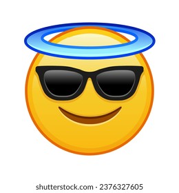 Smiling face with halo above head and sunglasses Large size of yellow emoji smile