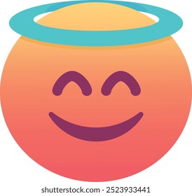 Cara sonriente con el icono del emoji del halo. Colores de moda, elemento popular para las redes sociales y diseños digitales. Emoticon, elemento aislado.