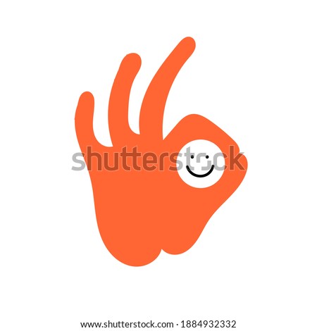 Smiling face. Hand Silhouette, Hand Gesture, Agree or Okay. OK sign 