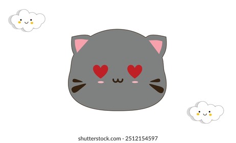 Smiling Face with Heart Eyes. Cute Cat Sticker Concept