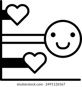 A smiling face with a heart on the left side and another heart on the right side. The image conveys a positive and happy mood