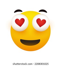 Smiling Face with Heart Shape in the Pop Out Bulging Eyes - Isolated on White Background