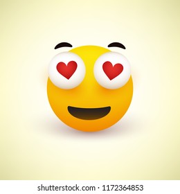 Smiling Face With Heart Shaped Eyes on Yellow Background - Vector Design