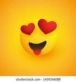 Smiling Face With Heart Shaped Eyes and Stuck Out Tongue on Yellow Background - Vector Design