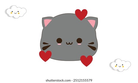 Smiling Face with Hearts. Cute Cat Sticker Concept